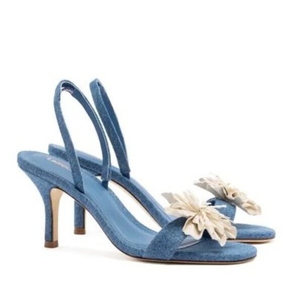 Larroude Hibiscus Slingback Flower Sandal in Denim Size 6 - Picture 1 of 12